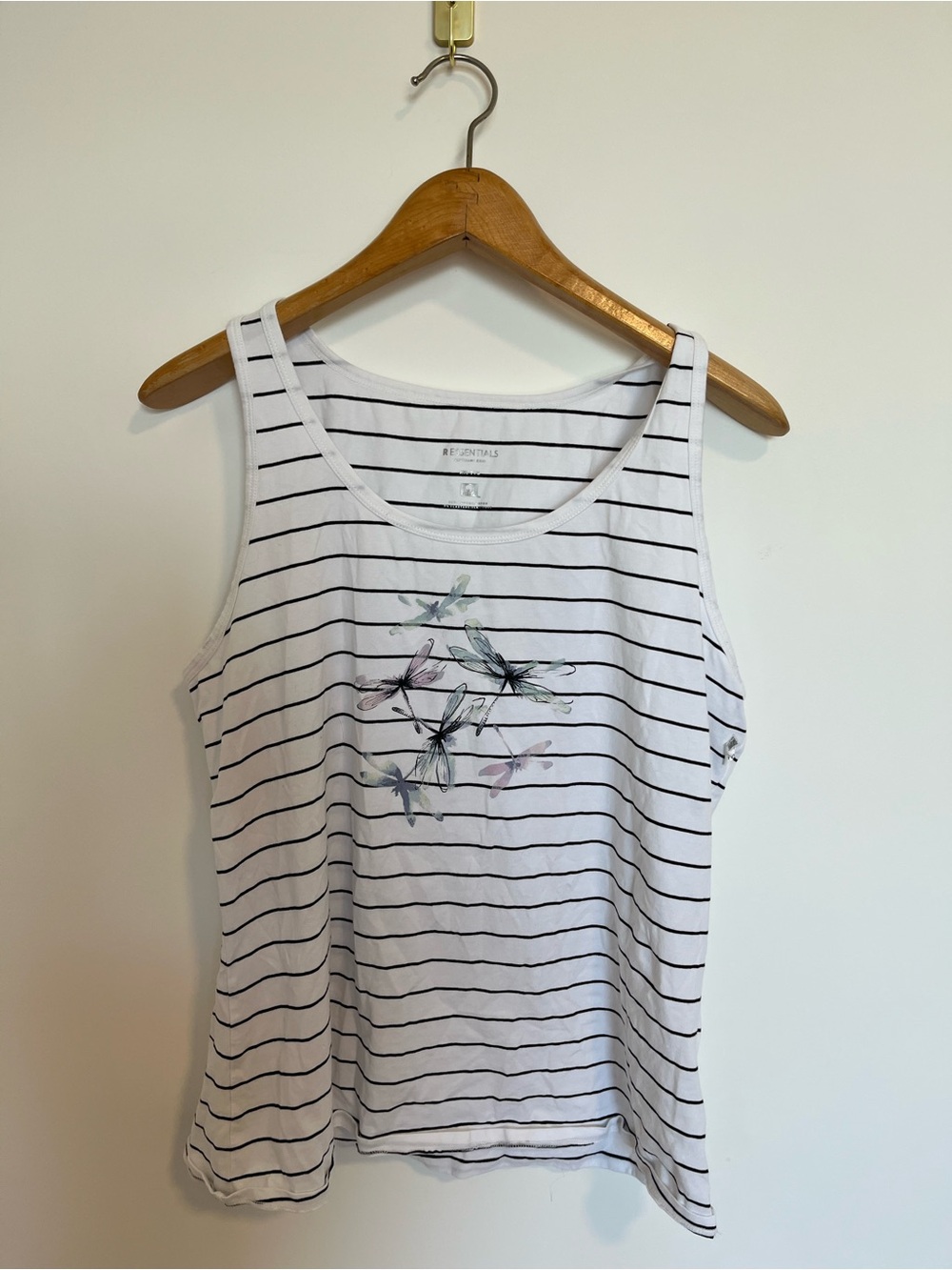 Reitmans Striped White Tank Top with Dragonfly Print women summer
